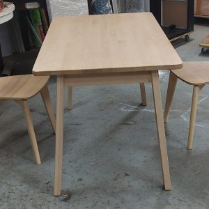 Solid wood dining table with two chairs (70% new)