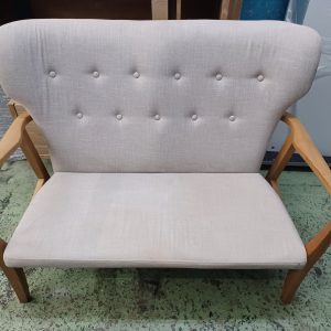Solid wood and fabric sofa (70% new) Dimensions: 112cm (width) * 60cm (depth) * 92cm (height)