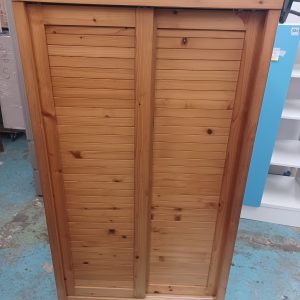 Pine wood low sliding door wardrobe (70% new) Dimensions: 85CM (width) * 59CM (depth) * 182CM (height)