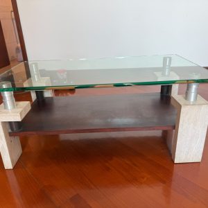 雲石三尺玻璃茶几  (70%新) 尺寸: 97cm(寬)* 56cm(深)* 42cm(高)